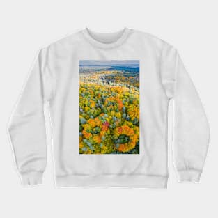 Aerial vertical panoramic view of vibrant color autumn forest Crewneck Sweatshirt